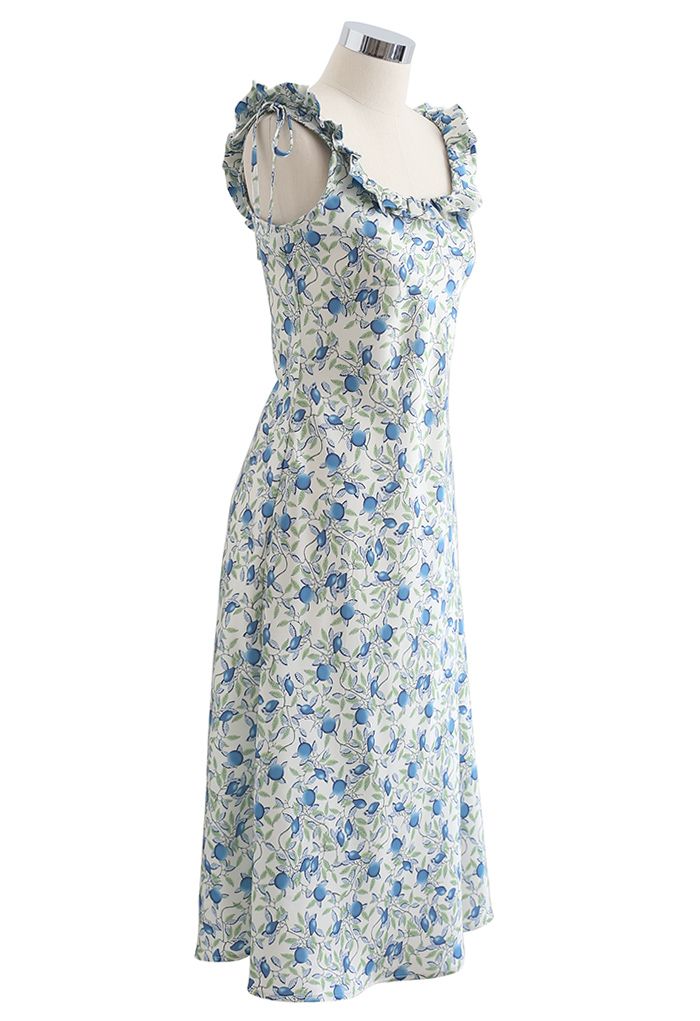 Tropical Fruit – Camisole-Kleid mit Rüschenausschnitt in Blau