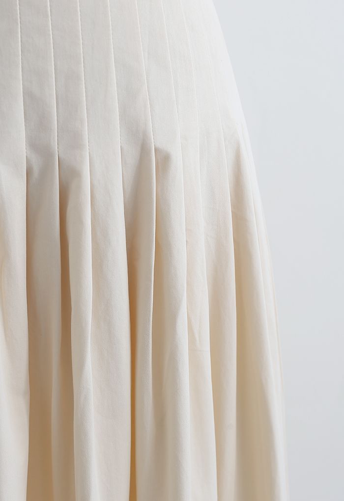 Midirock aus Baumwolle mit plissierter Taille in Creme