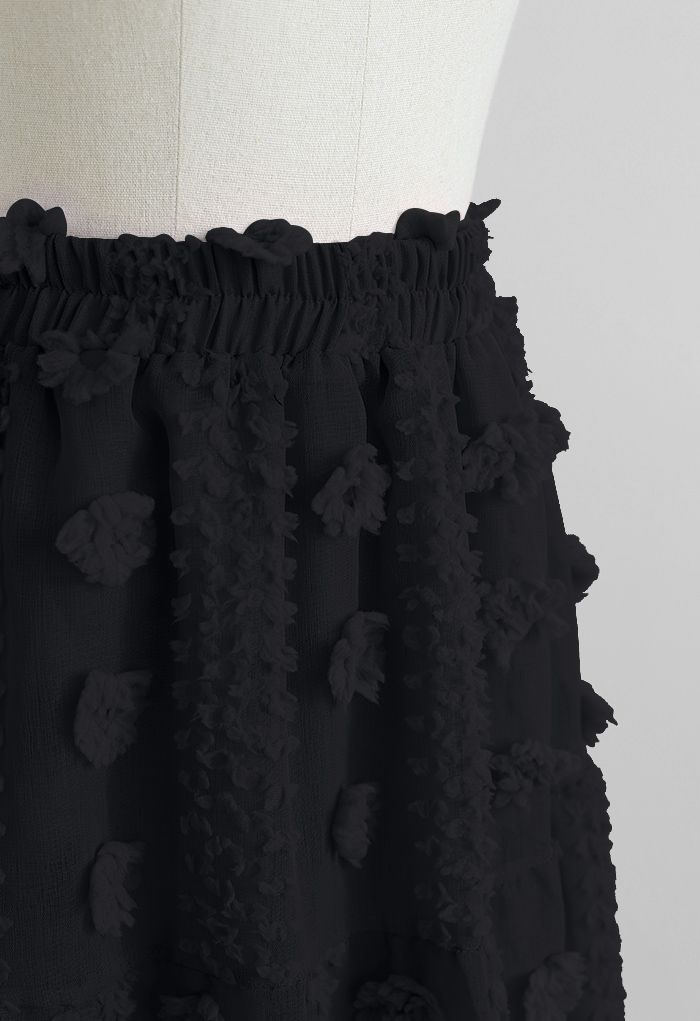 Netzrock aus Baumwolle mit Blumen und Rüschensaum in Schwarz