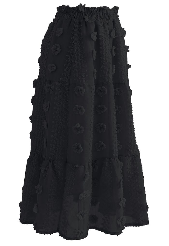 Netzrock aus Baumwolle mit Blumen und Rüschensaum in Schwarz