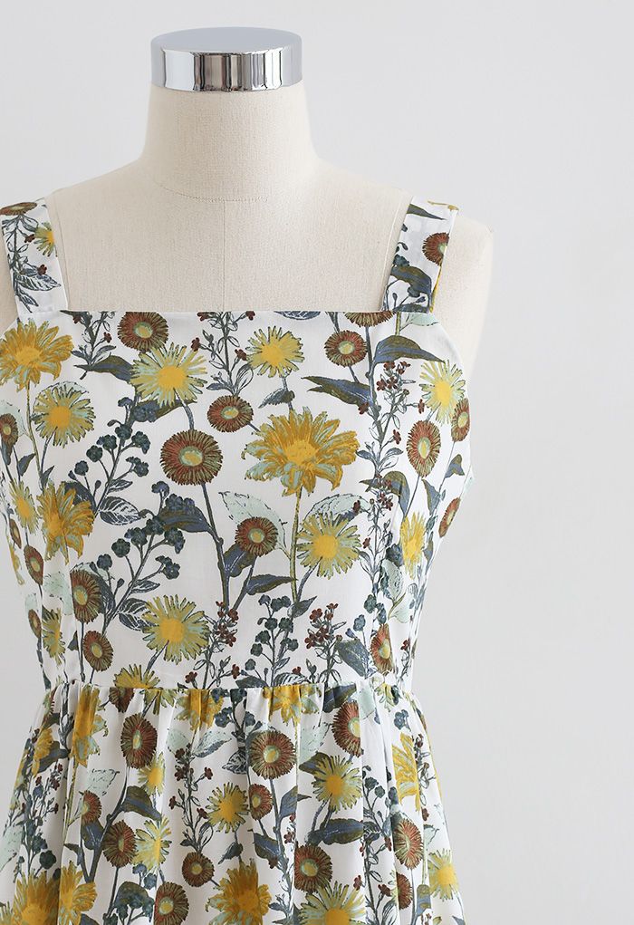 Cami-Kleid mit Löwenzahn-Print und Rückenausschnitt