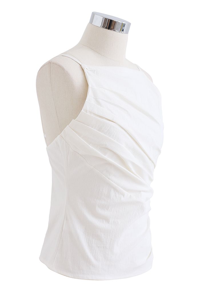 Slant Pleated Fitted Cami Top in White