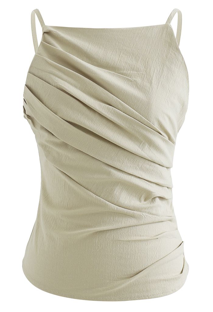 Schräges, plissiertes, enganliegendes Camisole-Top aus Leinen