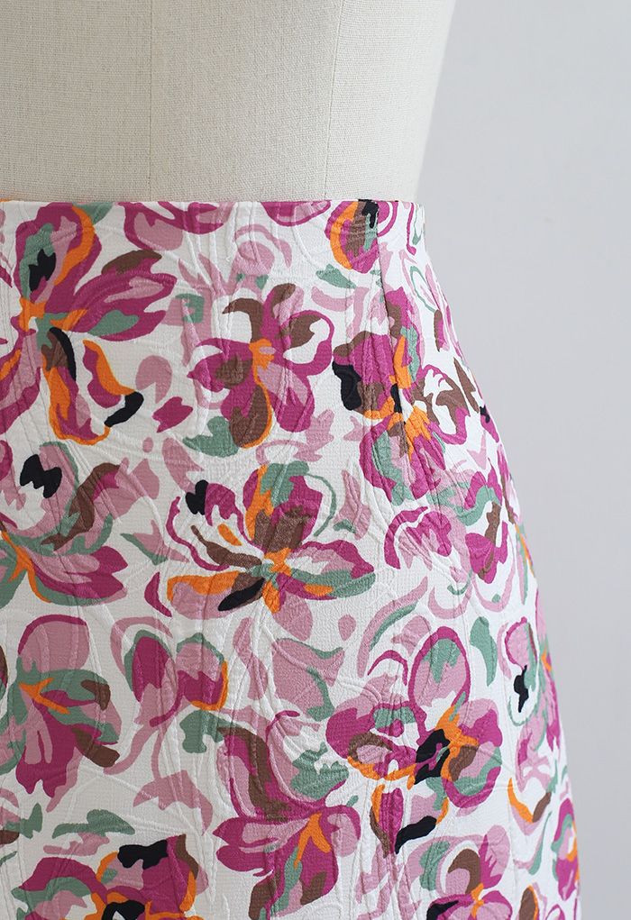 Geprägter Mini-Knospenrock mit Blumenmuster in Pink
