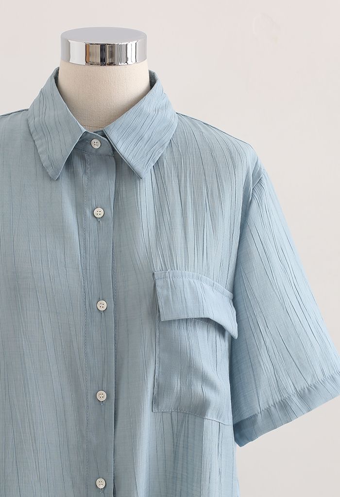 Strukturiertes Hemd mit aufgesetzten Taschen in Altblau