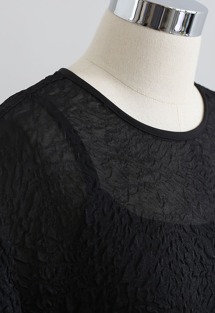 Glitzerndes, transparentes Dolly-Kleid mit Rüschen und Prägung in Schwarz
