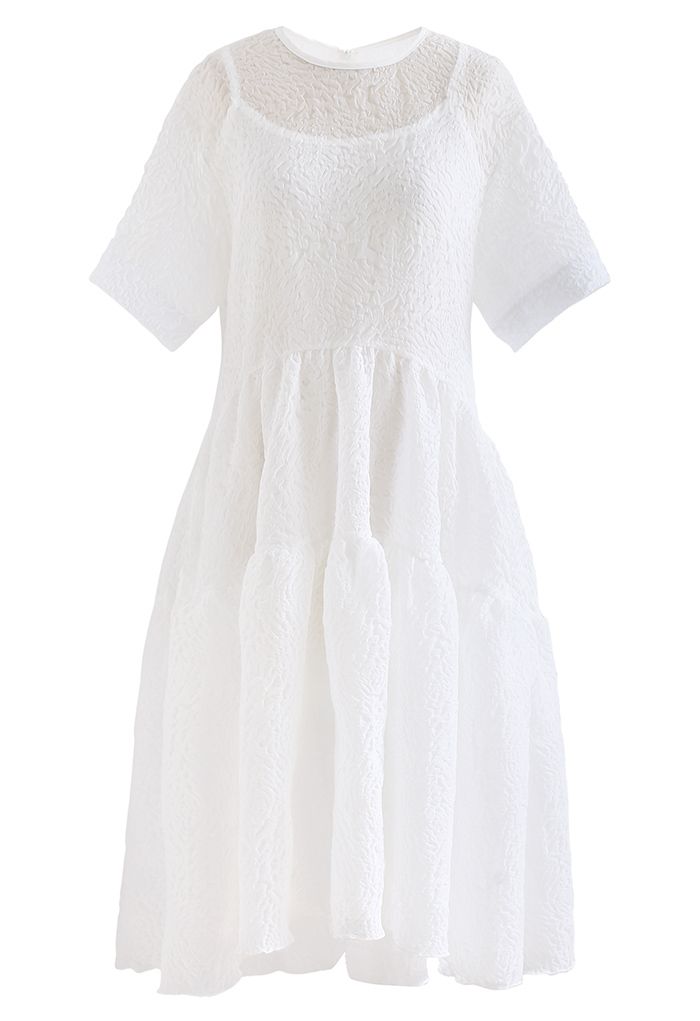 Glitzerndes, transparentes Dolly-Kleid mit Rüschenprägung in Weiß