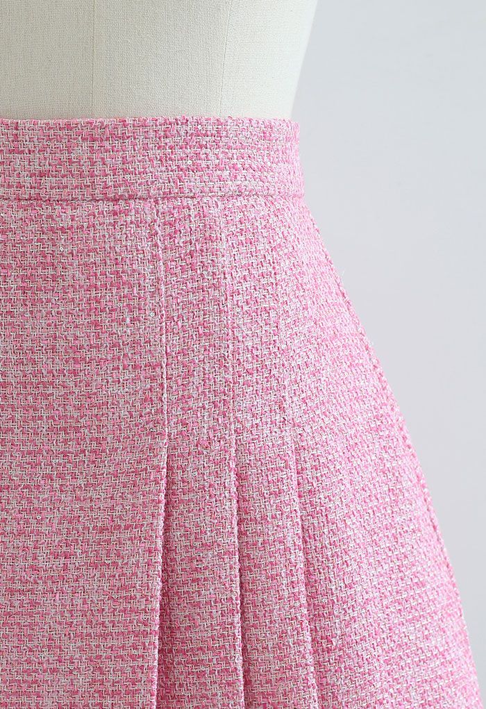 Schimmernder, plissierter Tweed-Minirock in Metallic in Pink