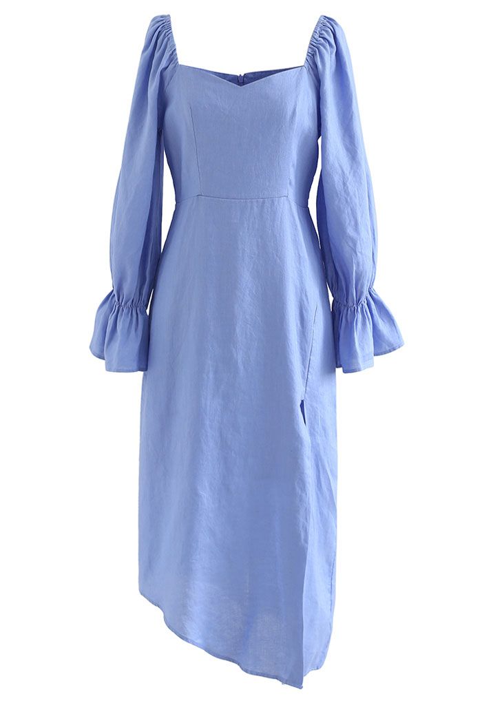 Asymmetrisches Split-Kleid mit Herzausschnitt in Blau