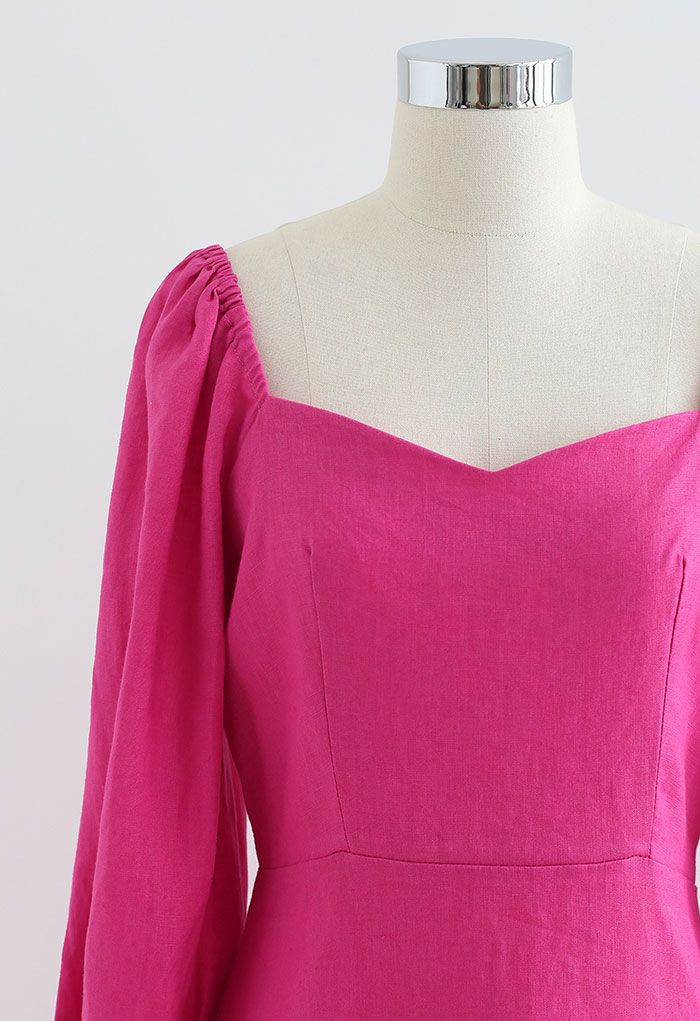 Asymmetrisches Split-Kleid mit Herzausschnitt in Hot Pink