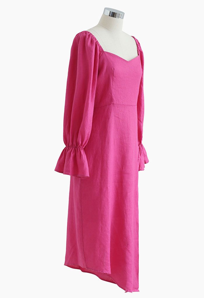Asymmetrisches Split-Kleid mit Herzausschnitt in Hot Pink