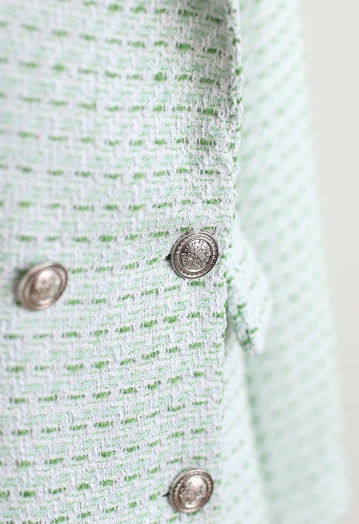 Zweireihiger Tweed-Blazer mit grünen Taschen