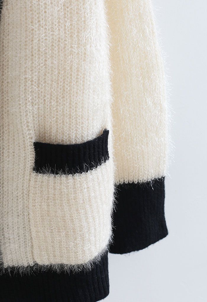 Schimmernder Fuzzy Knit Pearly Cardigan in Weiß