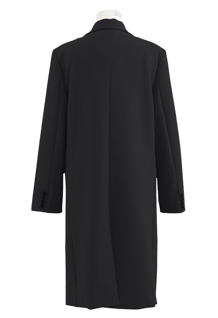 Einreihiger langer Mantel mit Taschen in Schwarz