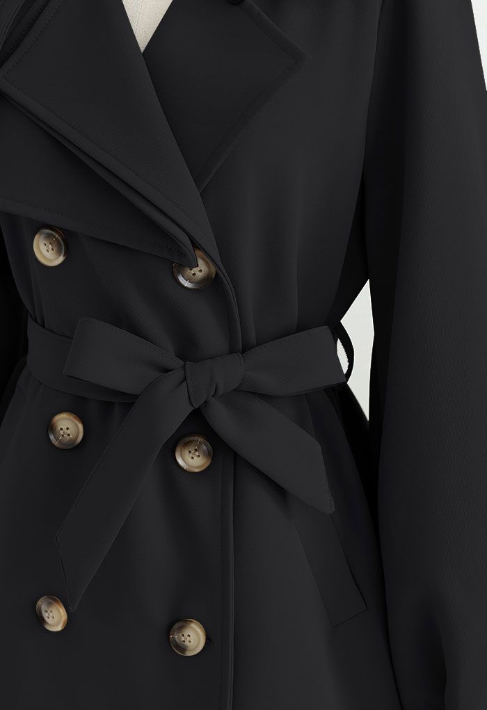 Original Zweireihiger Mantel mit Gürtel in Schwarz