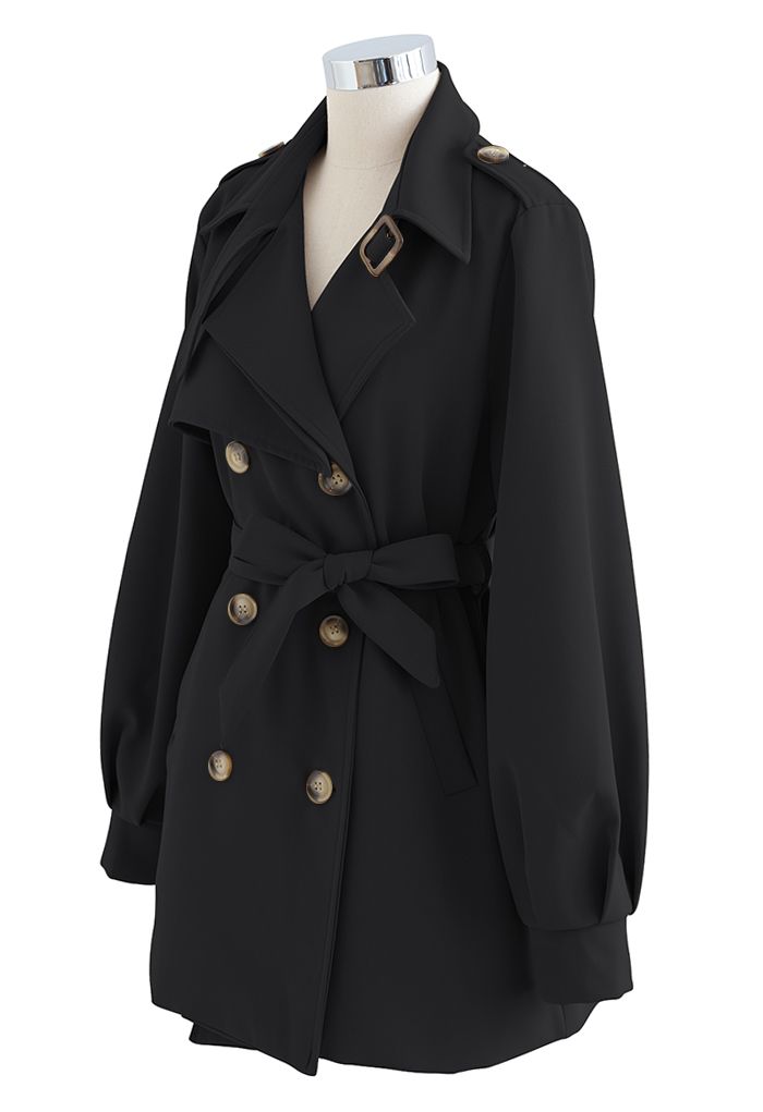 Original Zweireihiger Mantel mit Gürtel in Schwarz