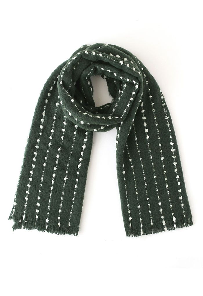 Gepunkteter Flauschiger Schal mit Fransen in Grün