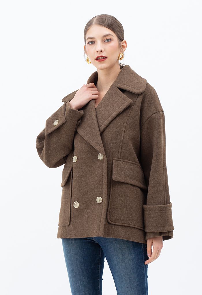 Milder Zweireihiger Mantel aus einer Wollmischung in Braun
