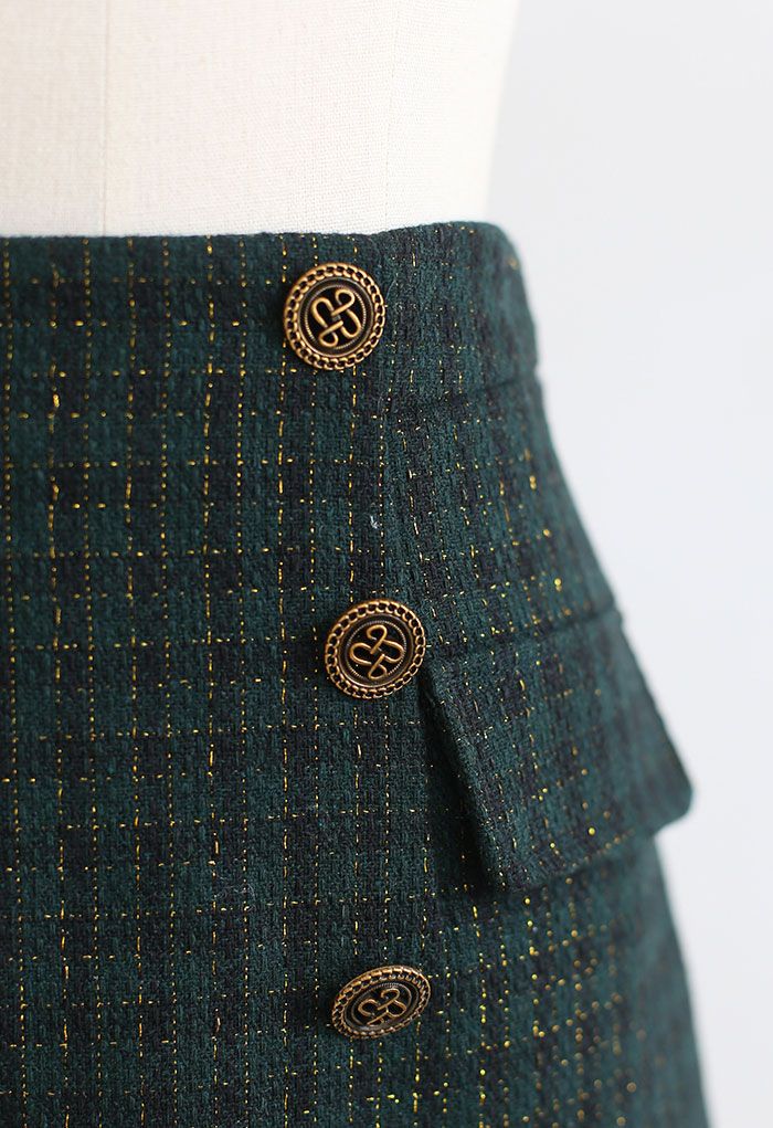 Gingham-Muster – Schimmernder Tweed-Minirock in Grün
