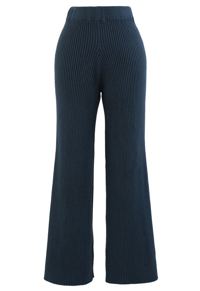 Pullover und Hose aus Rippstrick mit geteiltem Saum in Blaugrün