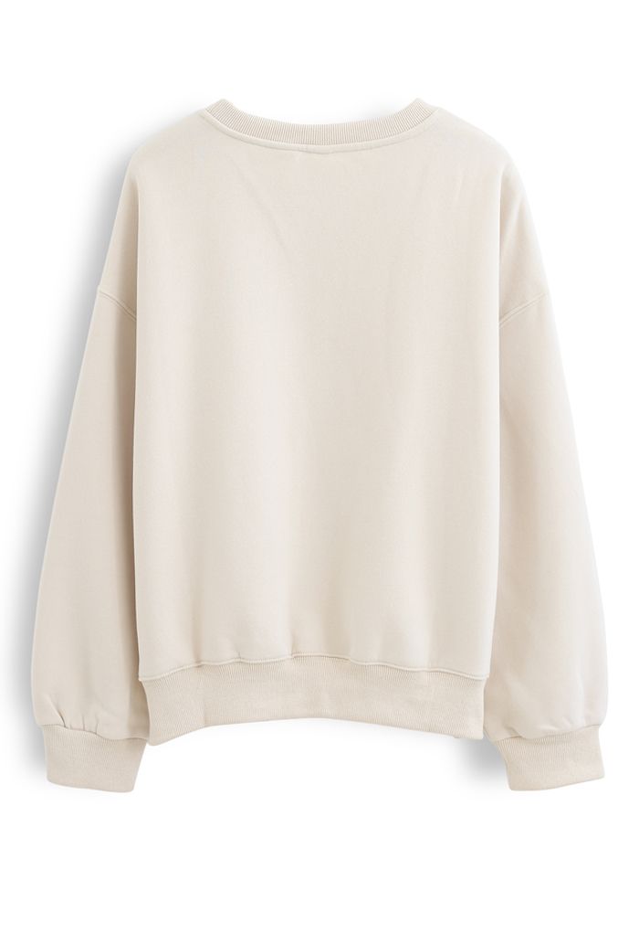 Amore Bedrucktes Fleece-Sweatshirt in Creme