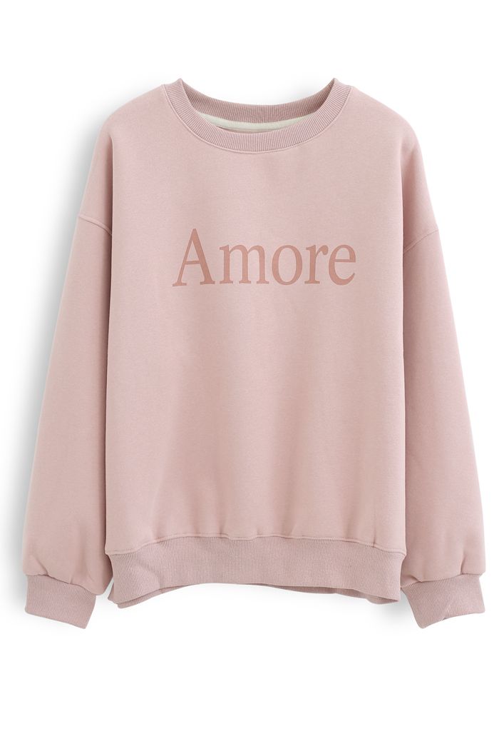 Amore Bedrucktes Fleece-Sweatshirt in Rosa