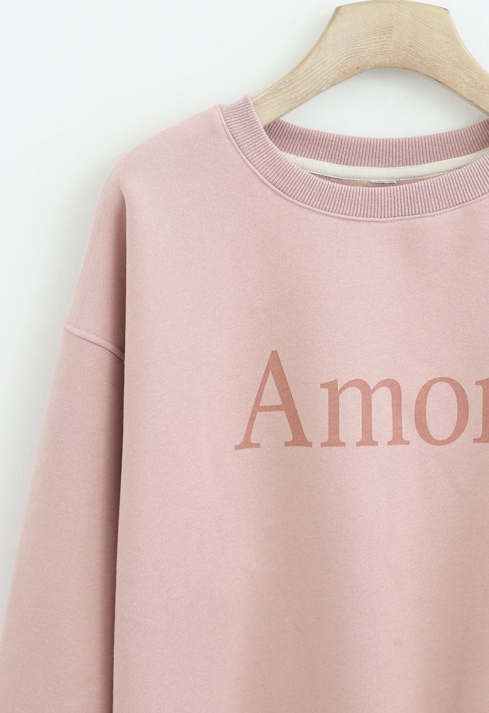 Amore Bedrucktes Fleece-Sweatshirt in Rosa