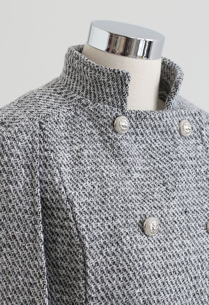 Zweireihiger Tweed-Cape-Mantel mit Klapptasche