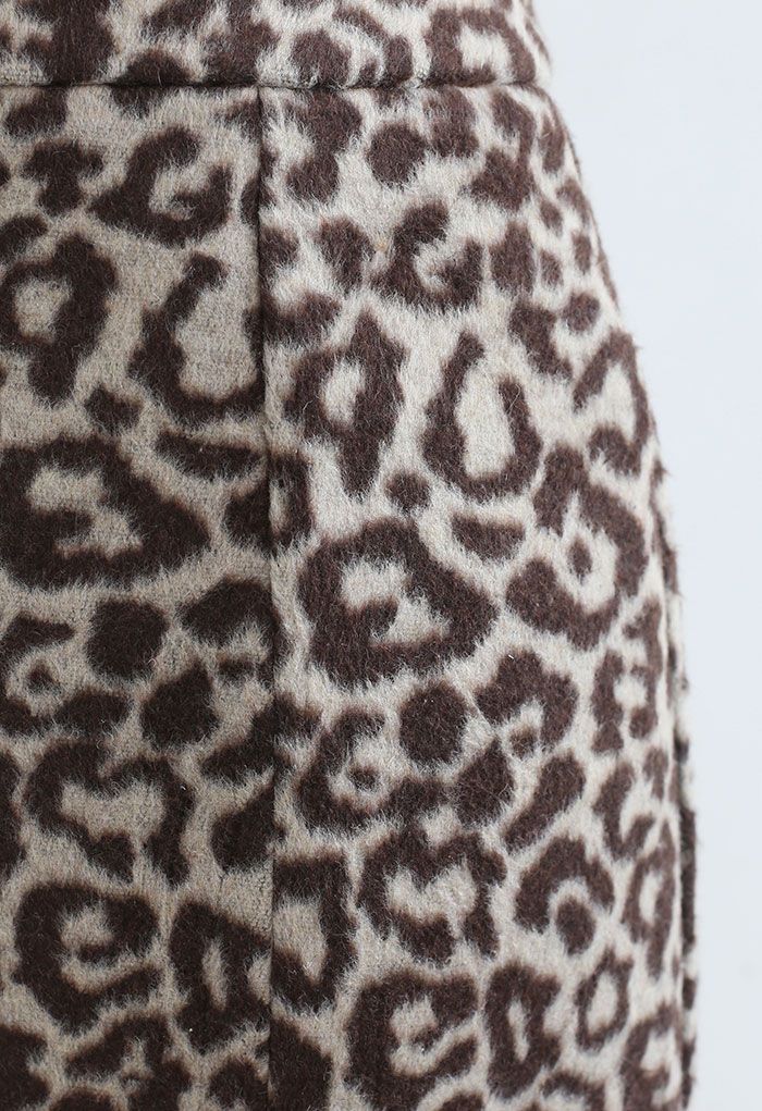 Bleistift-Midirock aus Wollmischung mit Leoparden-Print