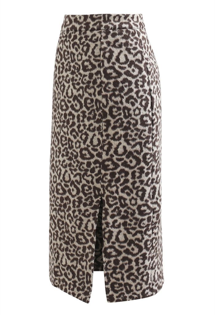 Bleistift-Midirock aus Wollmischung mit Leoparden-Print