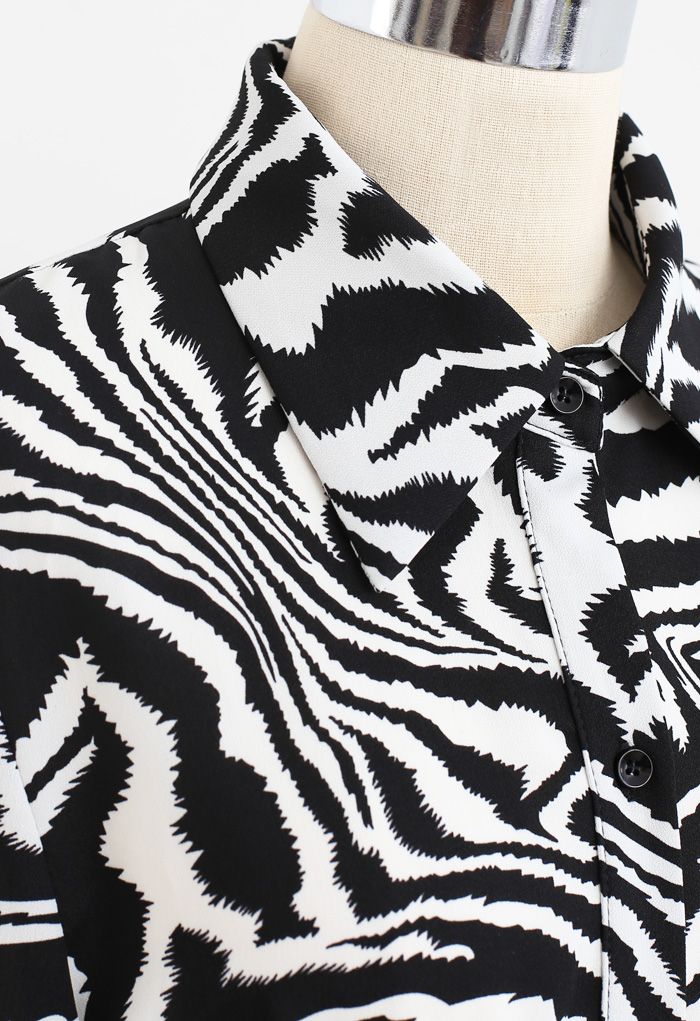 Zebra Print Knot Side Asymmetric Shirt Kleid