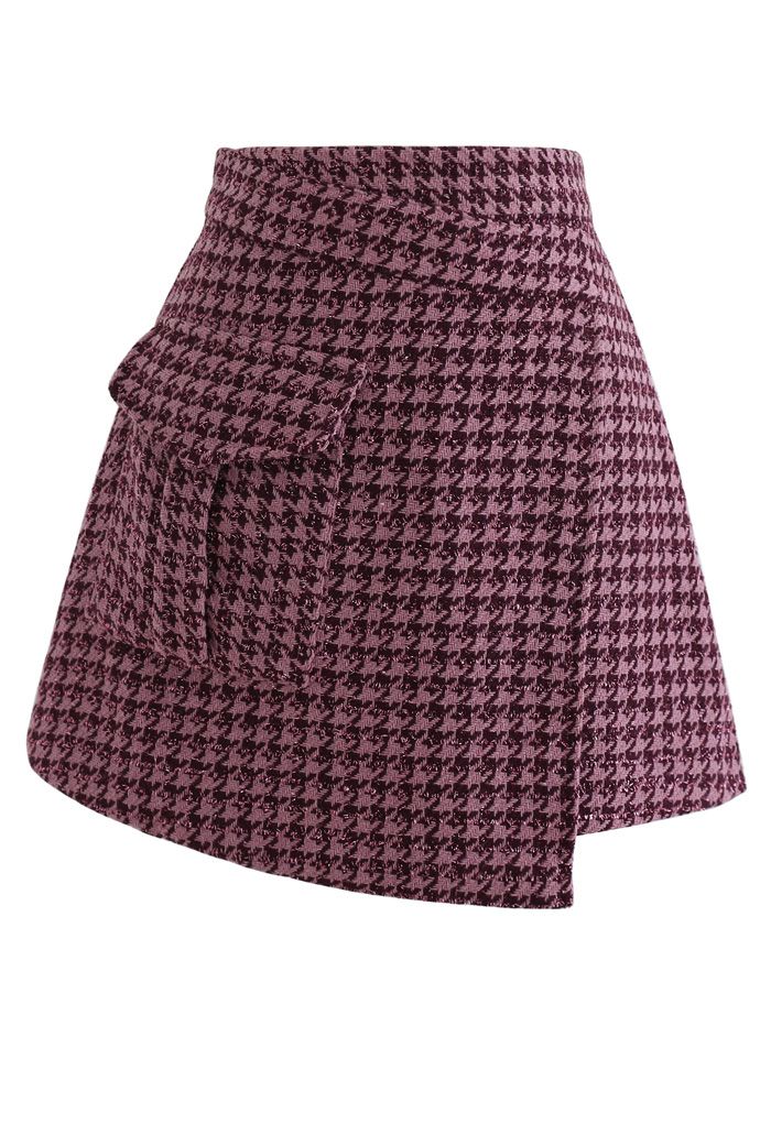 Asymmetrischer Minirock aus Hahnentritt-Tweed in Pink