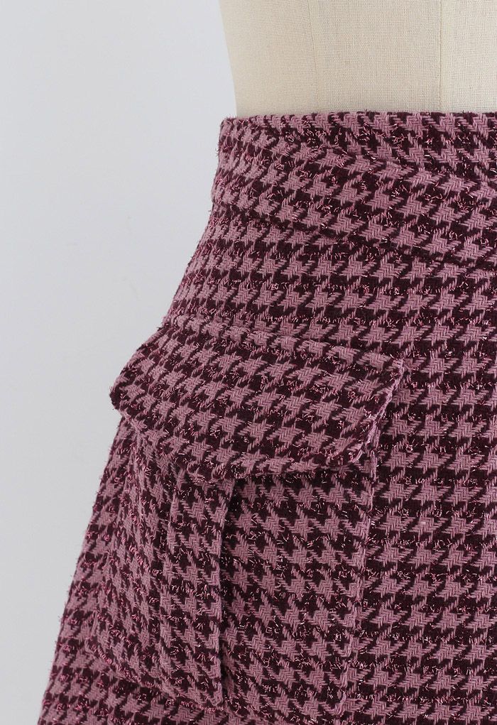 Asymmetrischer Minirock aus Hahnentritt-Tweed in Pink