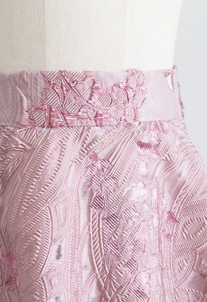 Harebell – Bestickter Jacquard-Midirock in A-Linie in Rosa