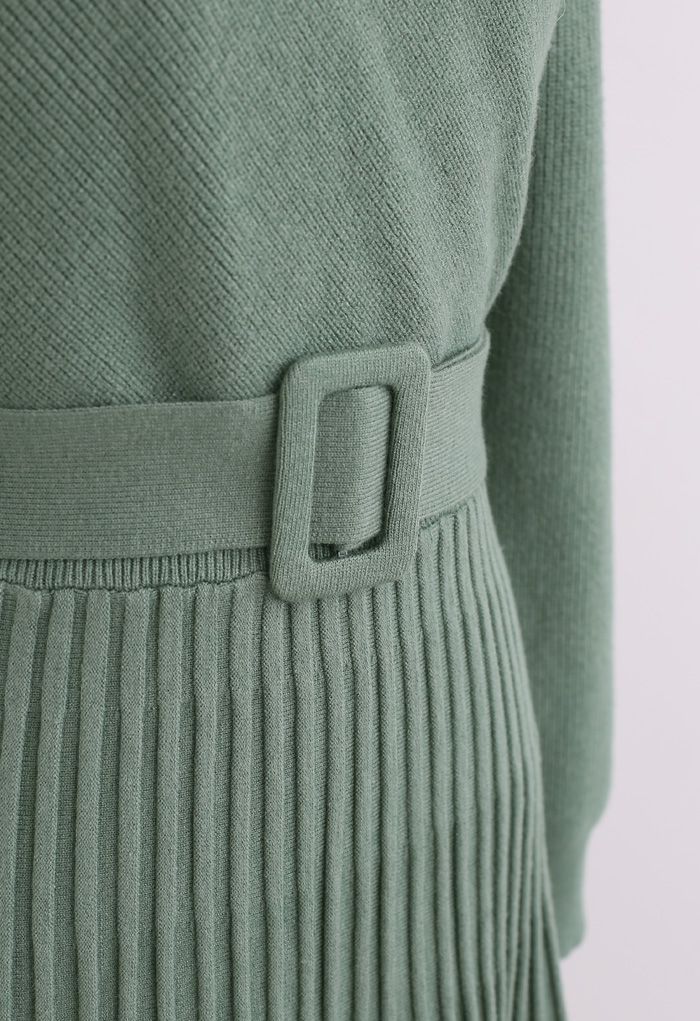 Belted Wrap Rib Knit Midi-Kleid in Grün