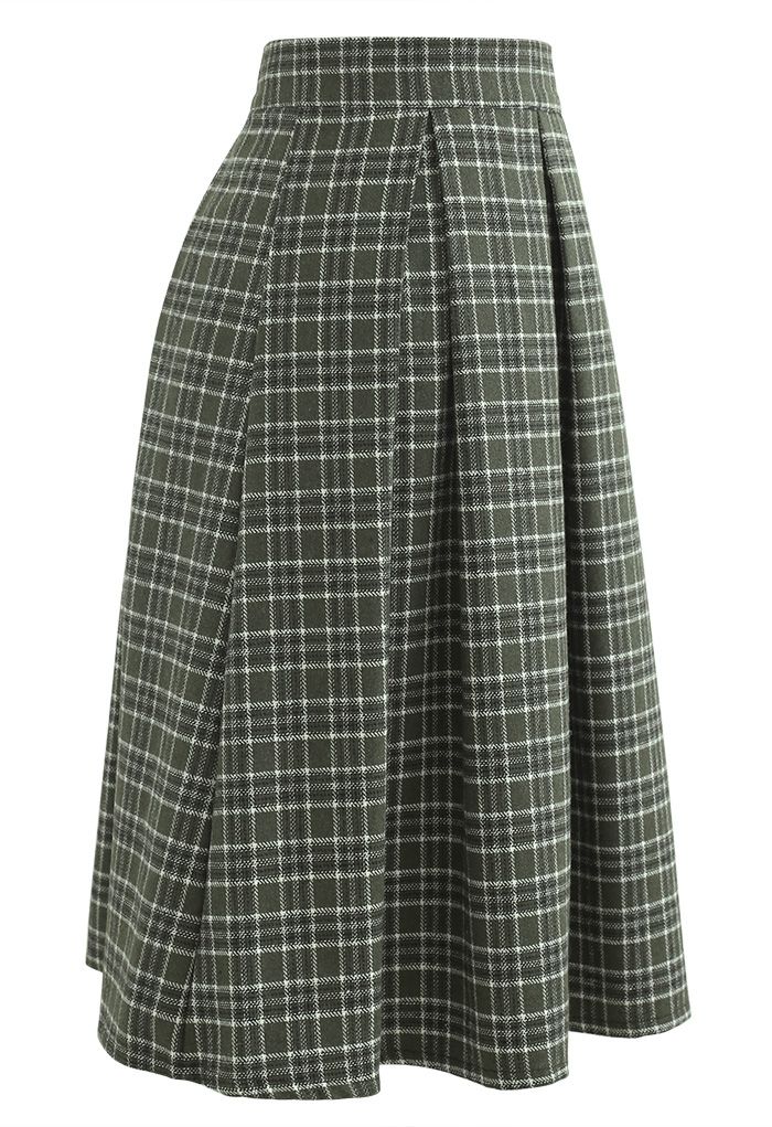 green plaid skirt wool