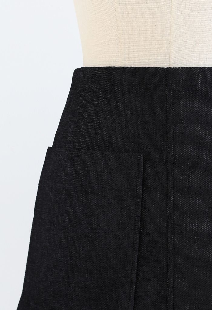 Gepatcht Tasche Schimmern Tweed Minirock in Schwarz