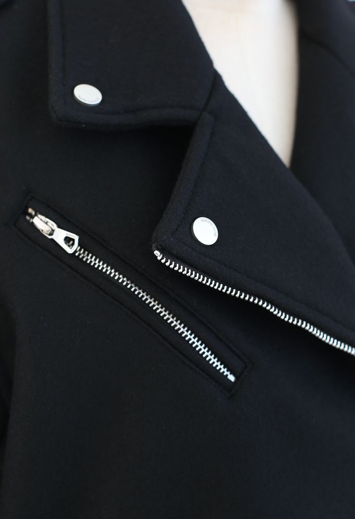 Moto-Jacke mit Reißverschluss aus Wollmischung in Schwarz