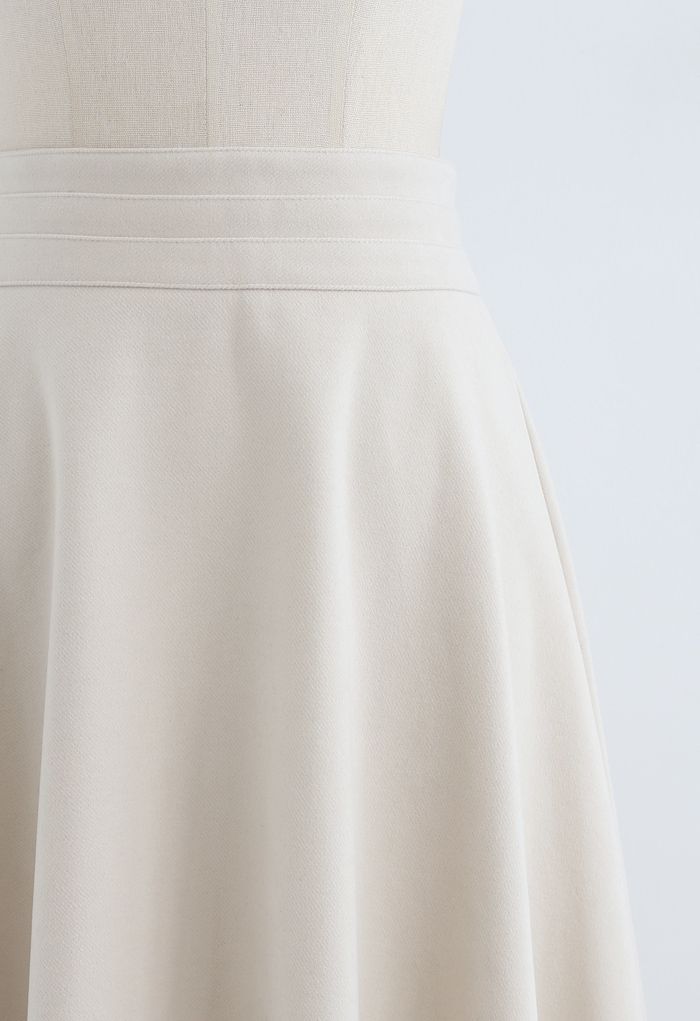 A-Linien-Midirock mit hoher Taille in Creme