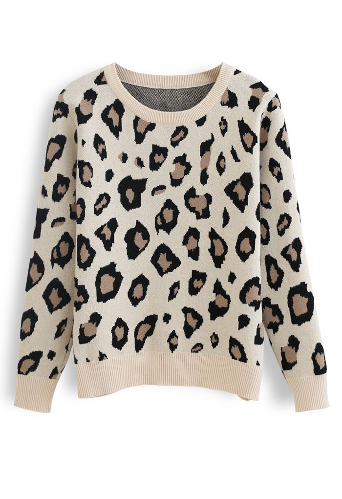 Strick Leopard Sweater und Pockets Joggers Set
