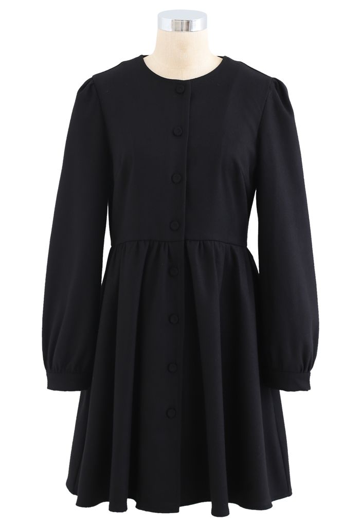 Mantelkleid mit abnehmbarem Kragen und Knopfleiste in Schwarz