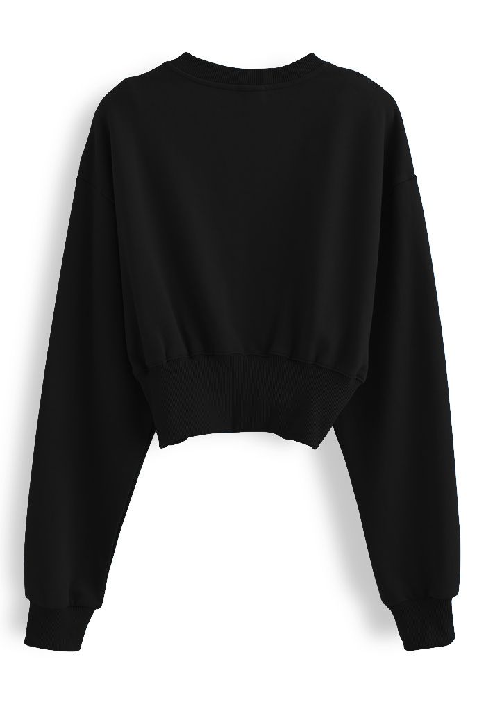 Kurzes gepolstertes Schulter-Sweatshirt in Schwarz