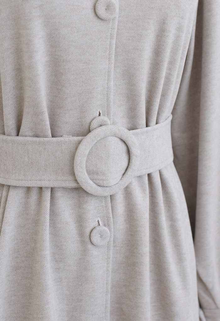Collared Belted Button Down Coat Kleid aus Leinen