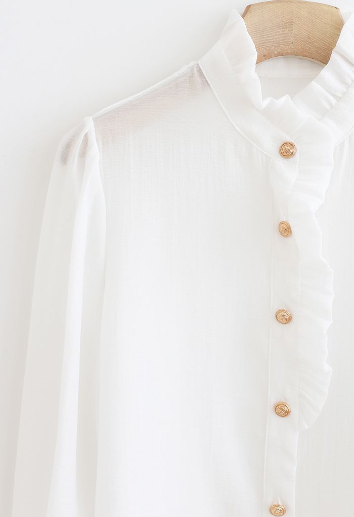 Rüschendetail Button Down Shirt in Weiß