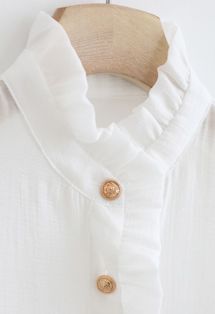 Rüschendetail Button Down Shirt in Weiß