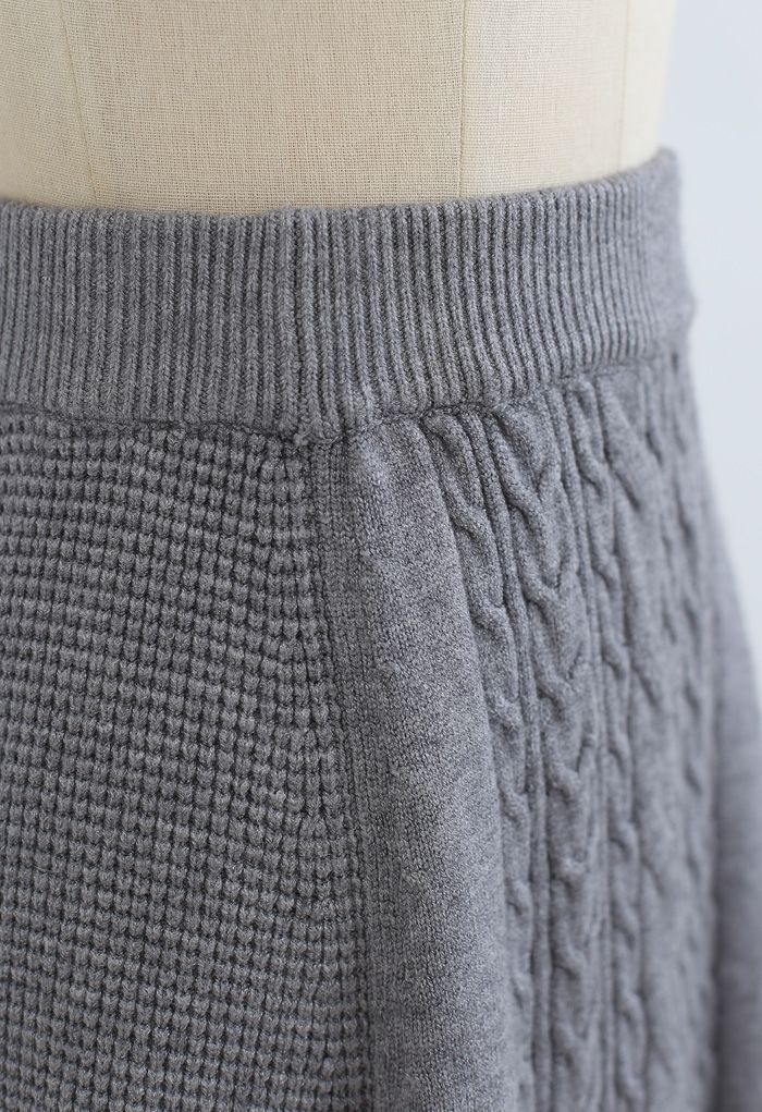 Braid Texture Soft Strick Midirock in A-Linie in Grau