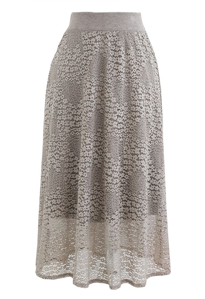 Floret Lace Knit Wende Midirock in Taupe