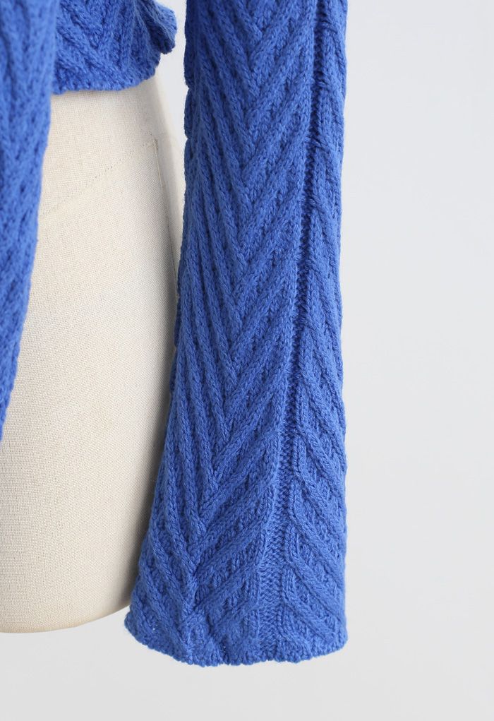 Tiefer Wrap Tie Crop Strickpullover in Blau