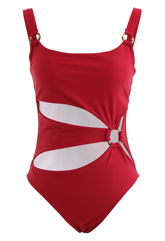 Amber Badeanzug mit O-Ring-Ausschnitt in Rot