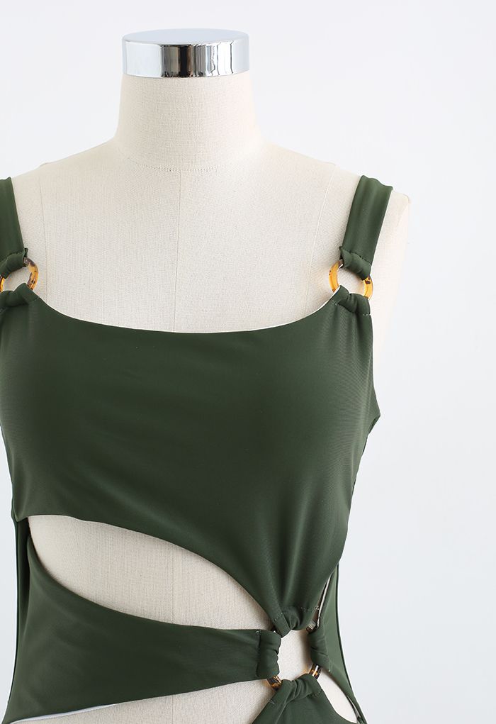 Amber Badeanzug mit O-Ring-Ausschnitt in Armeegrün